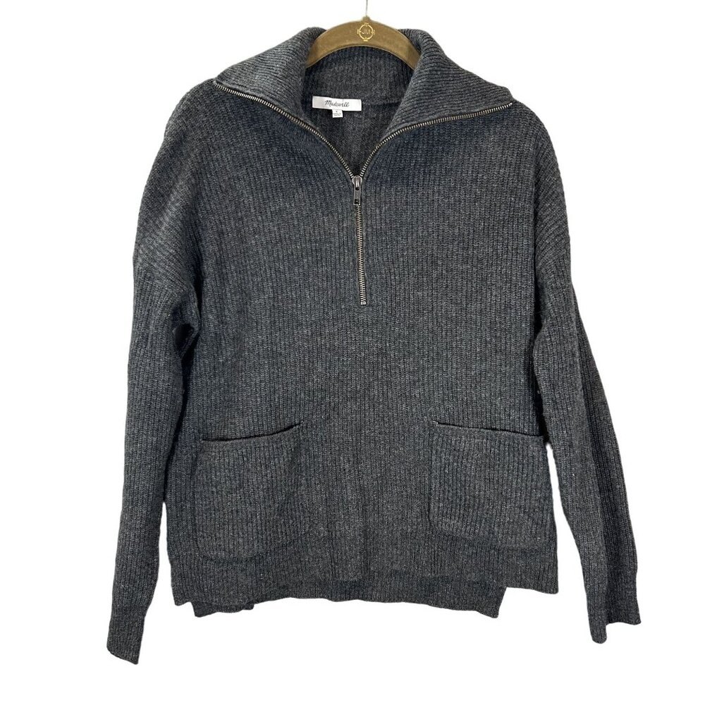 Madewell Gray Small Glenbrook Merino Wool Blend Half Zip Sweater  Pockets Pull O